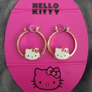 Gold colored Hoop Earrings with Hello Kitty's face